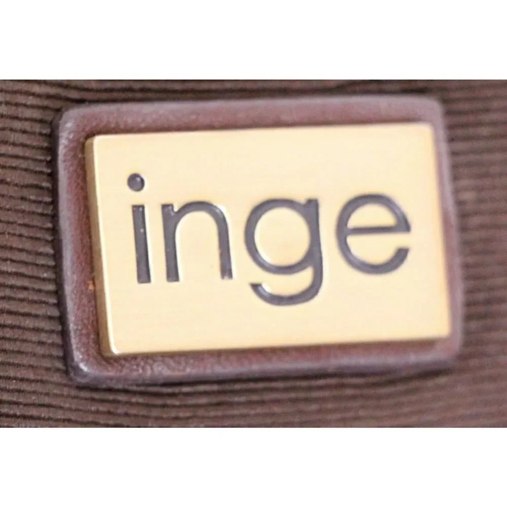 INGE PATCHWORK BROWN GENUINE LEATHER FRAME CHAIN HANDBAG SHOULDER BAG CLUTCH
